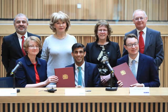This was Rishi Sunak with West Yorkshire's then council leaders after signing the area's devolution deal following the March 2020 Budget.