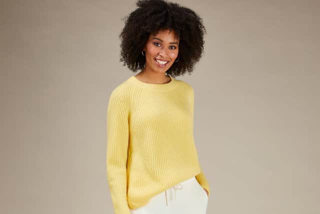 Ribbed cashmere sweatshirt in Pineapple, £199, at Loop Cashmere.