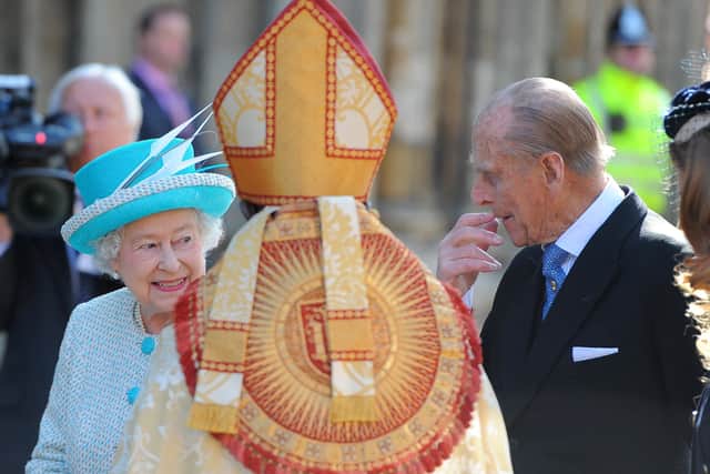 The Queen and Prince Philip are greeted by the then Archbishop of York at the 2012 Maundy Thursday service.