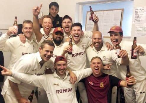 Remember this?: Woodlands celebrate winning the Bradford League after beating Undercliffe in 2019.