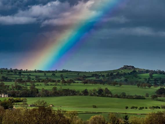 A rainbow grazes Yorkshire countryside