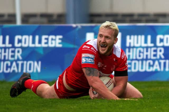 Jordan Abdull earlier scored Hull KR's sixth try against Castleford Tigers (Picture: Bruce Rollinson)