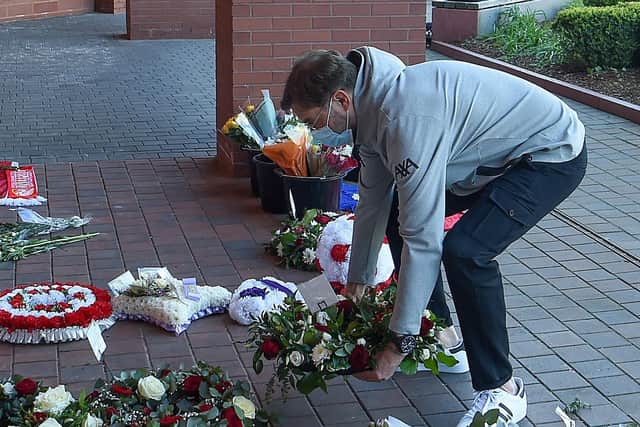 This was Liverpool manager Jurgen Klopp leaving his wreath at the Hillsborough memorial.