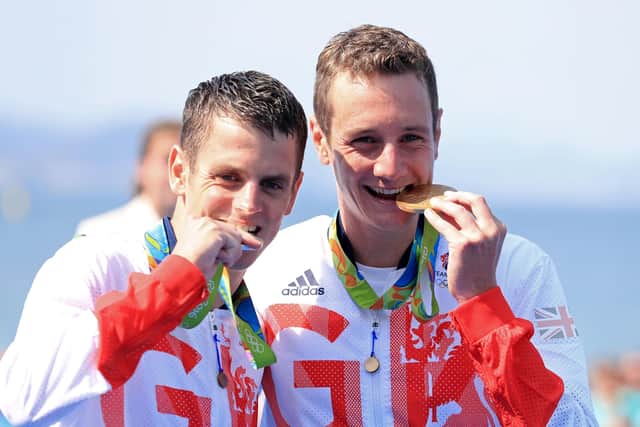 Great Britain's Alistair and Jonny Brownlee with their Gold and Silver medals for the Men's Triathlon at Fort Copacabana on the thirteenth day of the Rio Olympic Games, Brazil. (Picture: PA)