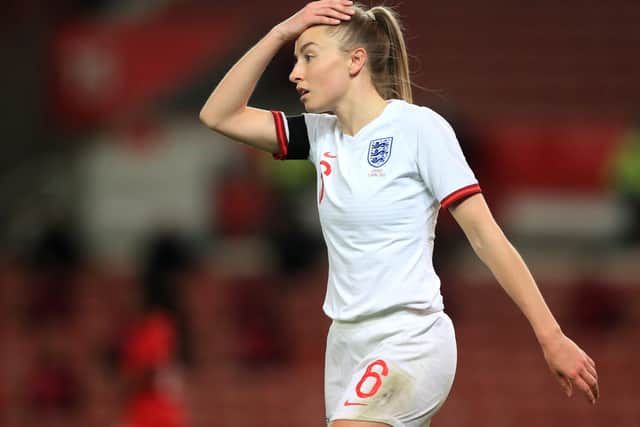 England’s Leah Williamson shows her frustration during the women’s international friendly with Canada. Picture: PA