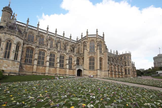 Flowers outside St George's Chapel, at Windsor Castle