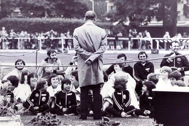 Prince Philip meets young people during a visit to Sheffield in 1977 - the Queen's Silver Jubilee year.