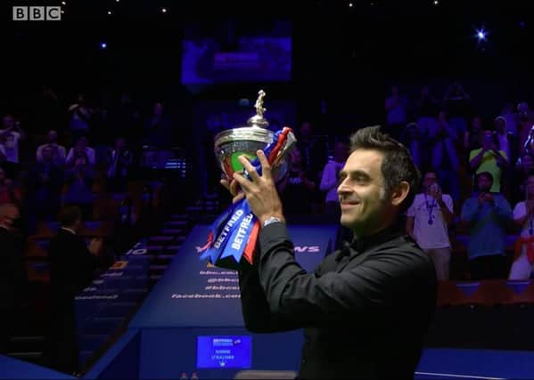 Ronnie O'Sullvan celebrates winning last year's World Championship. Picture: BBC