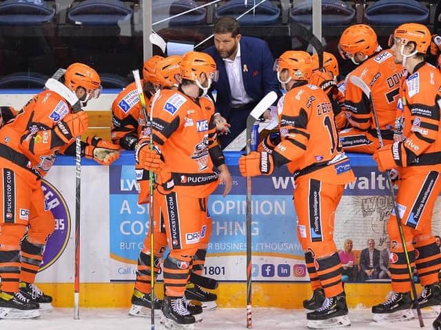 NOW HEAR THIS: Head coach Aaron Fox instructs his Sheffield Steelers players at the National Ice Centre. Picture: Dean Woolley.