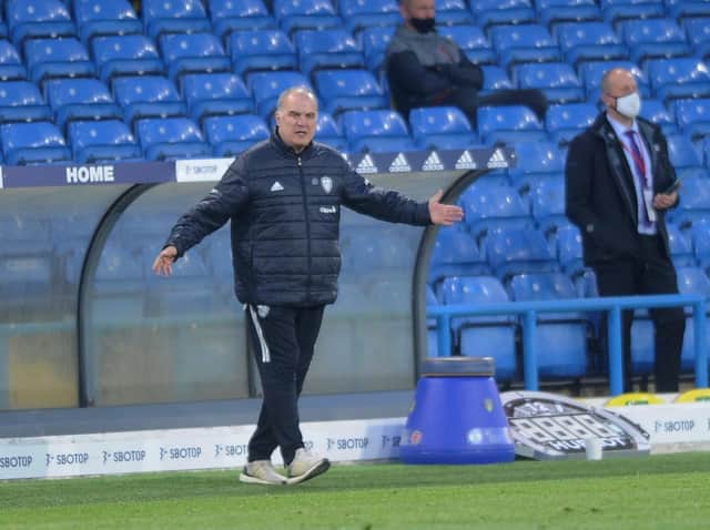 Leeds United head coach Marcelo Bielsa pictured on the touchline during his side's draw with Liverpool. Picture: Simon Hulme.