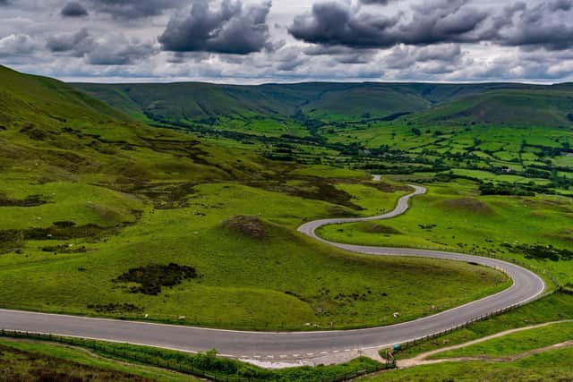 Edale, Hope Valley, Peak District, Derbyshire, Feature. Pictured The winding roads from Edale Valley leading up towards Mam Tor, Derbyshire. Pic by James Hardisty