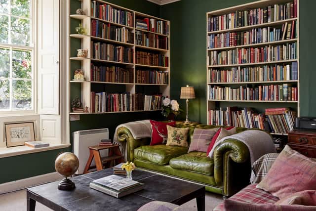 Decorated in gorgeous deep green, classic country house style is on display in the library at Aislaby Hall near Pickering, an 18th century country house with 10 bedrooms and 27.8 acres of land. Contact: knightfrank.co.uk