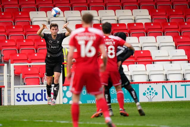 Doncaster's Joe Wright puts a throw in against Accrington. Picture Steve Flynn/AHPIX LTD