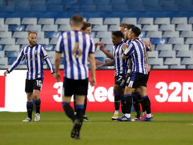 Sheffield Wednesday players celebrate Josh Windass's goal. Picture: PA.