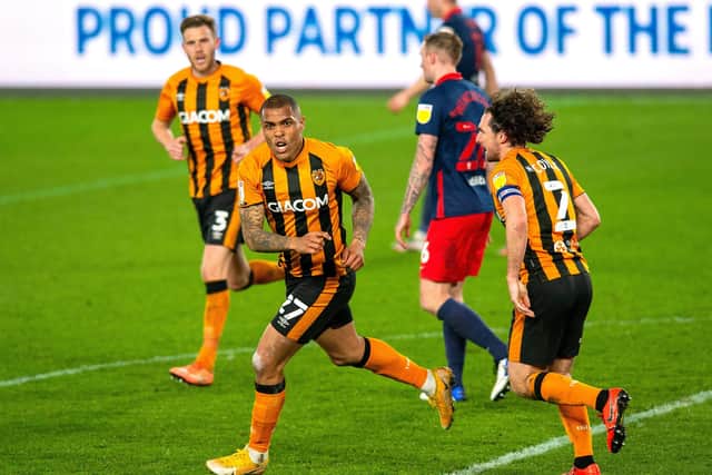 Josh Magennis celebrates scoring the Tigers second equaliser against Sunderland on Tuesday night.  Picture: Bruce Rollinson