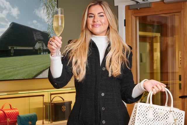 Rebecca Dransfield with her Prada bag in Second Hand for 50 Grand