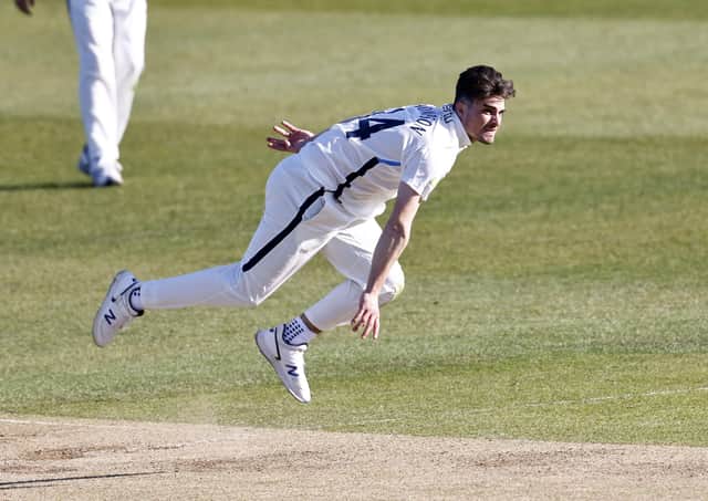 Yorkshire's Jordan Thompson bowls during Day 2 of the LV=Insurance County Championship game between Kent and Yorkshire (Picture: Max Flego)