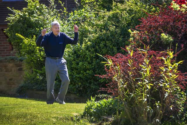 Dickie said to help his wellbeing, he does an hour-long exercise programme in his garden — including arm stretches and jogging on the spot. Photo credit: JPIMedia