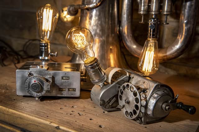 Conductors ticket machines upcycled into lamps. Picture Tony Johnson