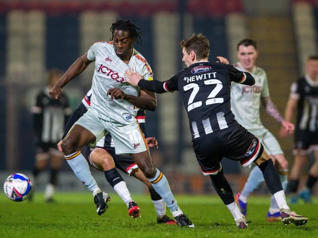 On target: Bradford City's Clayton Donaldson, left, scored in the 2-1 defeat by Port Vale. Picture Bruce Rollinson