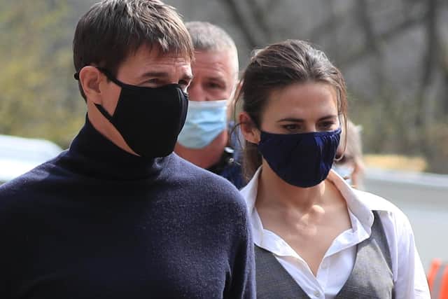 Tom Cruise pictured on Tuesday April 19 at the filming of his latest project at the railway station in the village of Levisham in the North York Moors.
