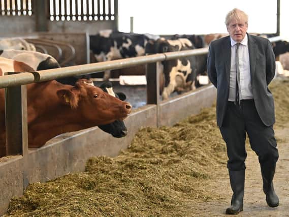 Prime Minister Boris Johnson during a visit to Moreton farm in Clwyd near Wrexham, north Wales, as part of Welsh Conservative Party Senedd election campaign. Picture: Paul Ellis/PA Wire
