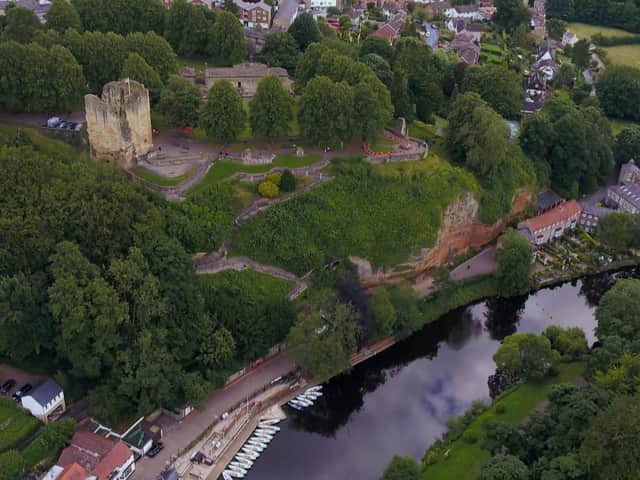 Knaresborough Castle and the River Nidd from above.