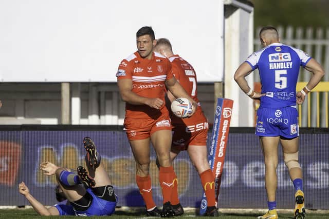Way to go: Hull KR winger Ryan Hall reached 200 tries in Super League when he scored against former club Leeds last week – but he still needs another 48 to pass former Rhinos team-mate Danny McGuire Picture: Allan McKenzie/SWpix.com