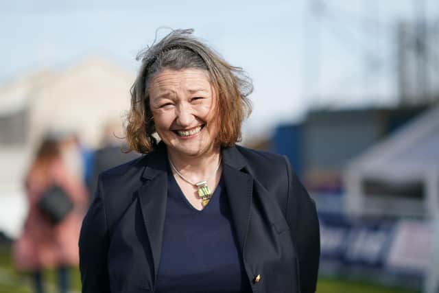 Jill Mortimer, Conservative party candidate for Hartlepool visits Hartlepool United Football Club , in Hartlepool, ahead of the May 6 by-election. Picture date: Friday April 23, 2021. Photo credit should read: Ian Forsyth/PA Wire