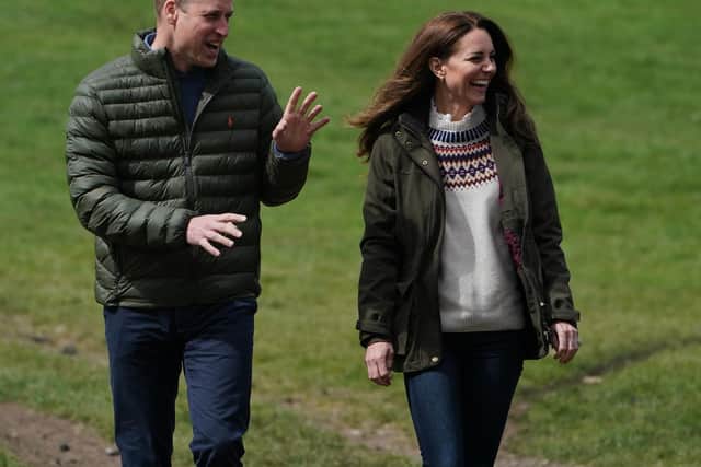 Kate opted for a Fair Isle style jumper, wax jacket, boots and skinny jeans for the outing, while William wore a padded coat, navy blue chinos, and sturdy boots.