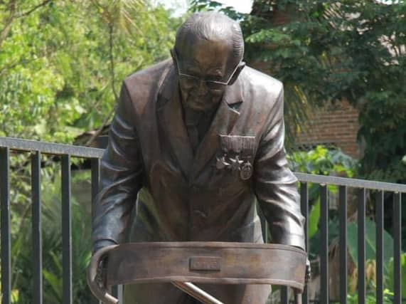 The statue was handcrafted in Indonesia and cast in bronze