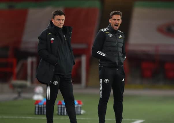 Paul Heckingbottom, interim manager of Sheffield Utd, and Jason Tindall, assistant coach. Picture: Simon Bellis / Sportimage
