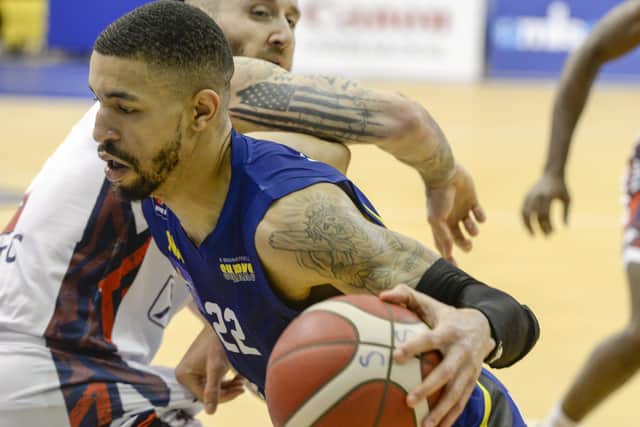 Sharks Antwon Lillard gets past the Bristol Flyers defence in December (Picture: Dean Atkins)