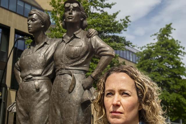 Michelle Rawlins pictured at the Women of Steel statue in Sheffield.
Picture: Bruce Rollinson.