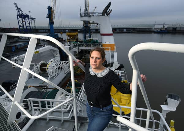 UK Fisheries chief executive Jane Sandell on the Kirkella.