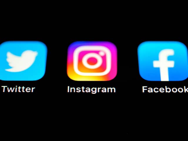 Boycott: Twitter, Instagram and Facebook Apps on an Iphone screen.   Many sports are boycotting social media this weekend in a unified stand against racism and discrimination.