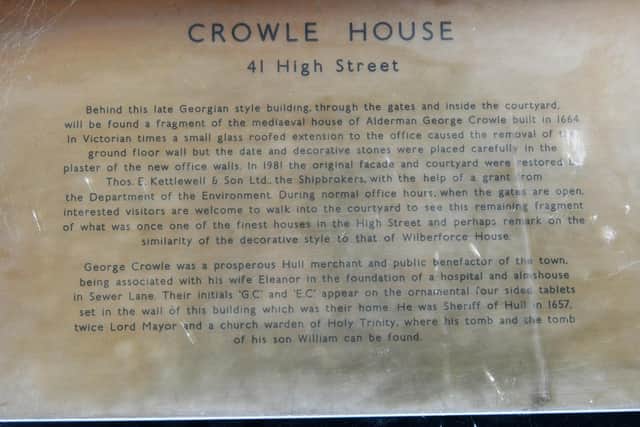 The plaque outside 41 High Street in Hull