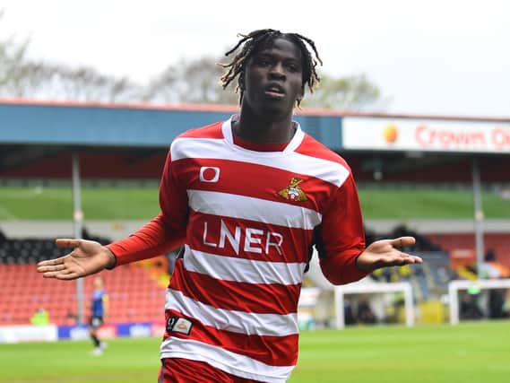 Tayylor Richards celebrates after firing Doncaster Roves into a two-goal lead at Rochdale. Picture: Getty Images