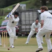 On the drive: Lewis Foxton helping Pateley Bridge to 248 in the 61-run Nidderdale League win at home to Goldsborough. Picture: Gerard Binks