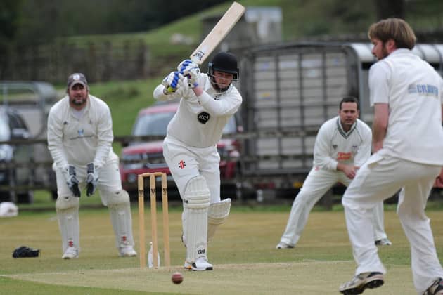 On the drive: Lewis Foxton helping Pateley
 Bridge to 248 in the 61-run Nidderdale League win at home to Goldsborough. Picture: Gerard Binks
