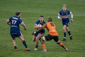 Scored: Doncaster Knights forward Will Holling, centre, went over against Bedford Blues. Picture Tony Johnson