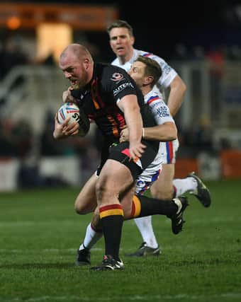 Double: Veteran Bradford Bulls prop Steve Crossley scored two tries in their win at Whitehaven. Picture: Jonathan Gawthorpe.