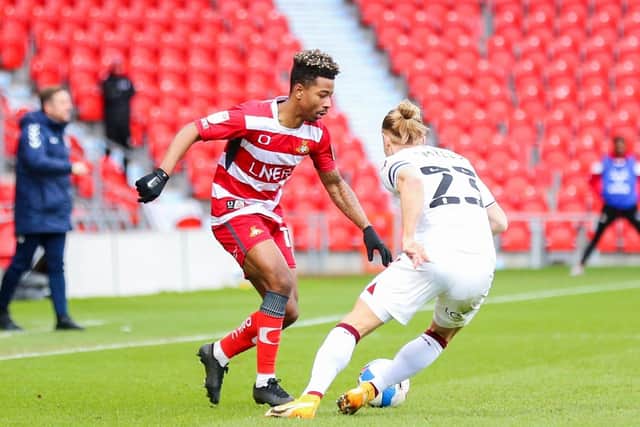 Out of contract:  Jason Lokilo has found form at the right time but with his contract due to expire after the two games this week, will he be back for Doncaster Rovers next season? (Picture: Isaac Parkin/PA)