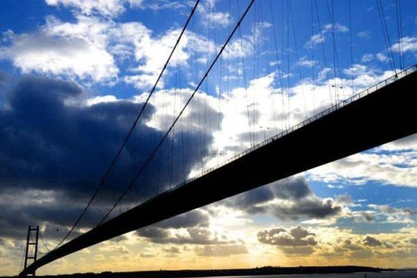 A view of the Humber Bridge from the North Bank looking towards Barton upon Humber.