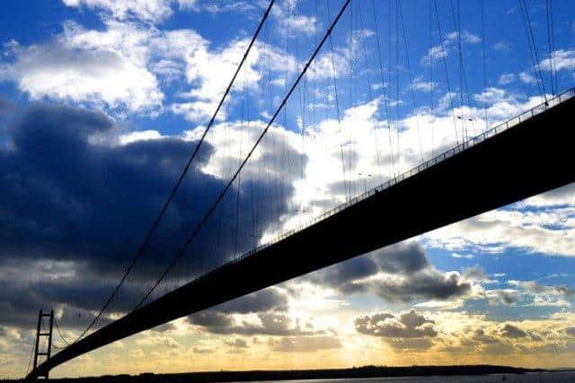 A view of the Humber Bridge from the North Bank looking towards Barton upon Humber.