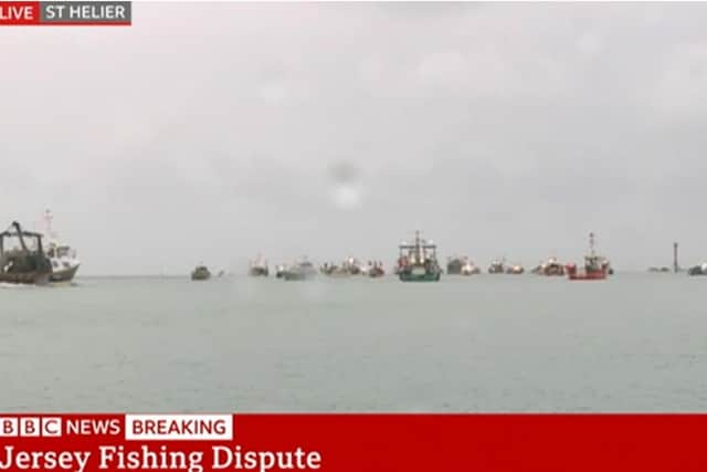The vessels were protesting over a row around post-Brexit fishing rights. Image: BBC News
