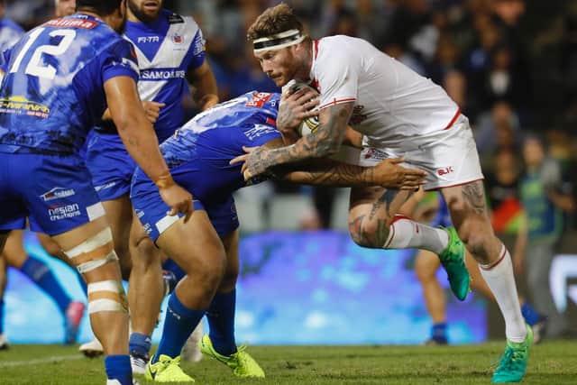 England's Chris McQueen in action against Samoa in 2017. (Mitch Cameron/SWpix.com)