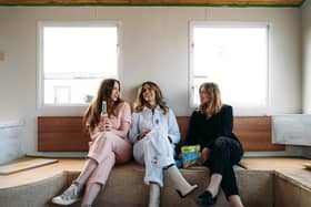 From left, Emma Jane Palin, Whinnie Williams and Anna Hart inside the caravan as the renovation gets underway. They are documenting their self-styled design ideas, inspirations and progress on Instagram.