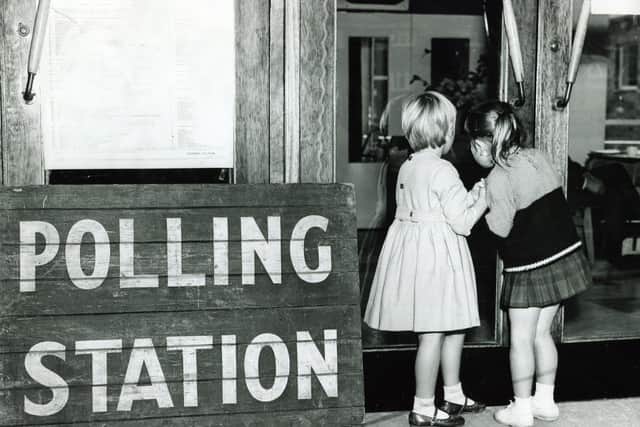 Youngsters outside a Sheffield polling station in 1964.