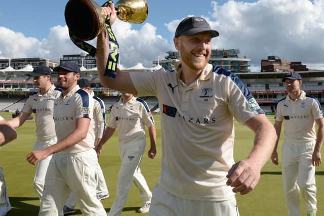 Champion: Yorkshire captain Andrew Gale lifts the County Championship trophy following day four against Middlesex at Lord's in 2015.